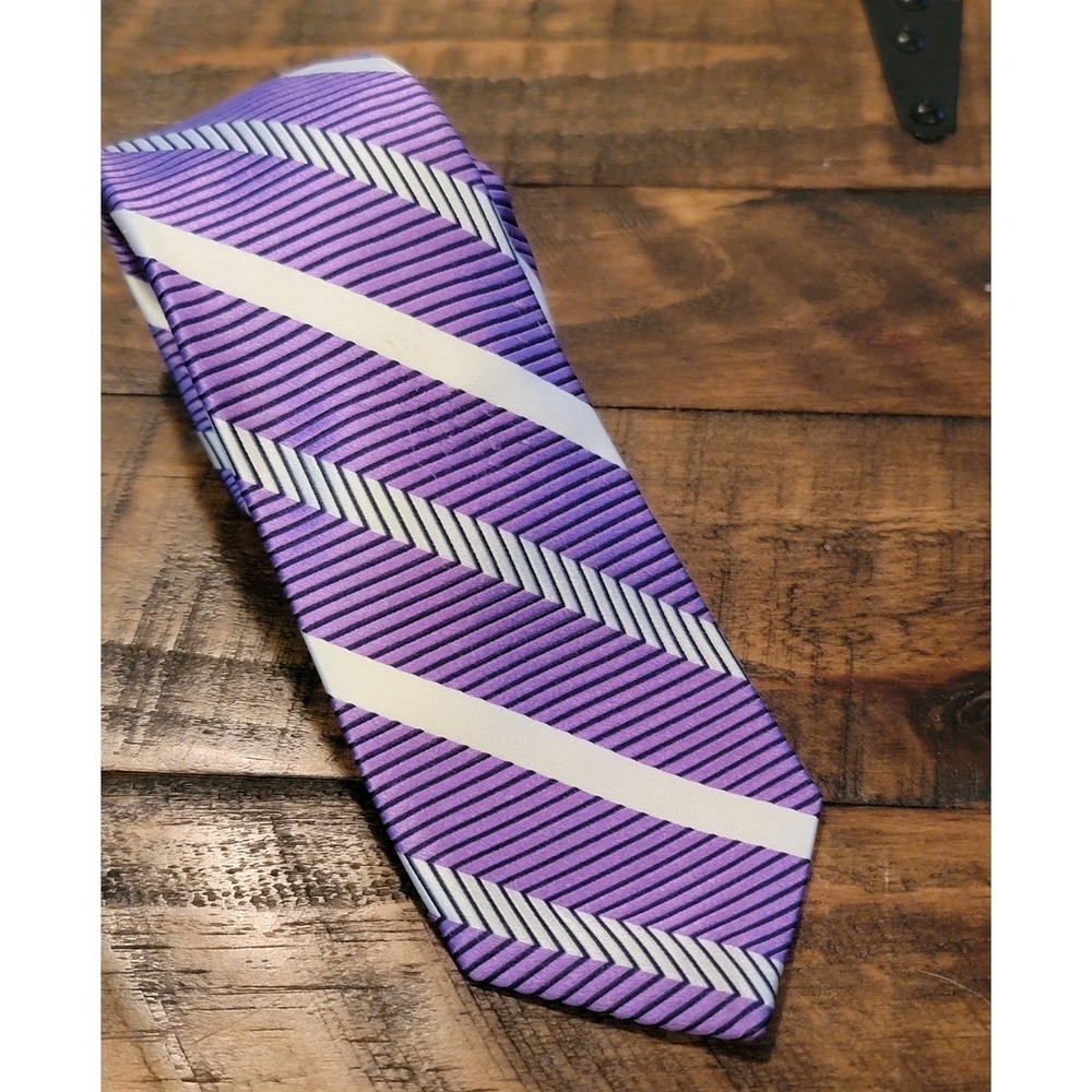 Robert‎ Talbott Mens Purple White Chevron Stripe Silk Tie Best of Class 58"